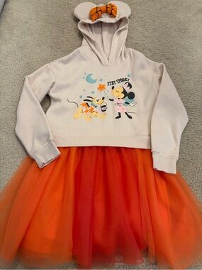 Disney Girls Halloween Dress with Orange Tulle Skirt and Minnie Ears